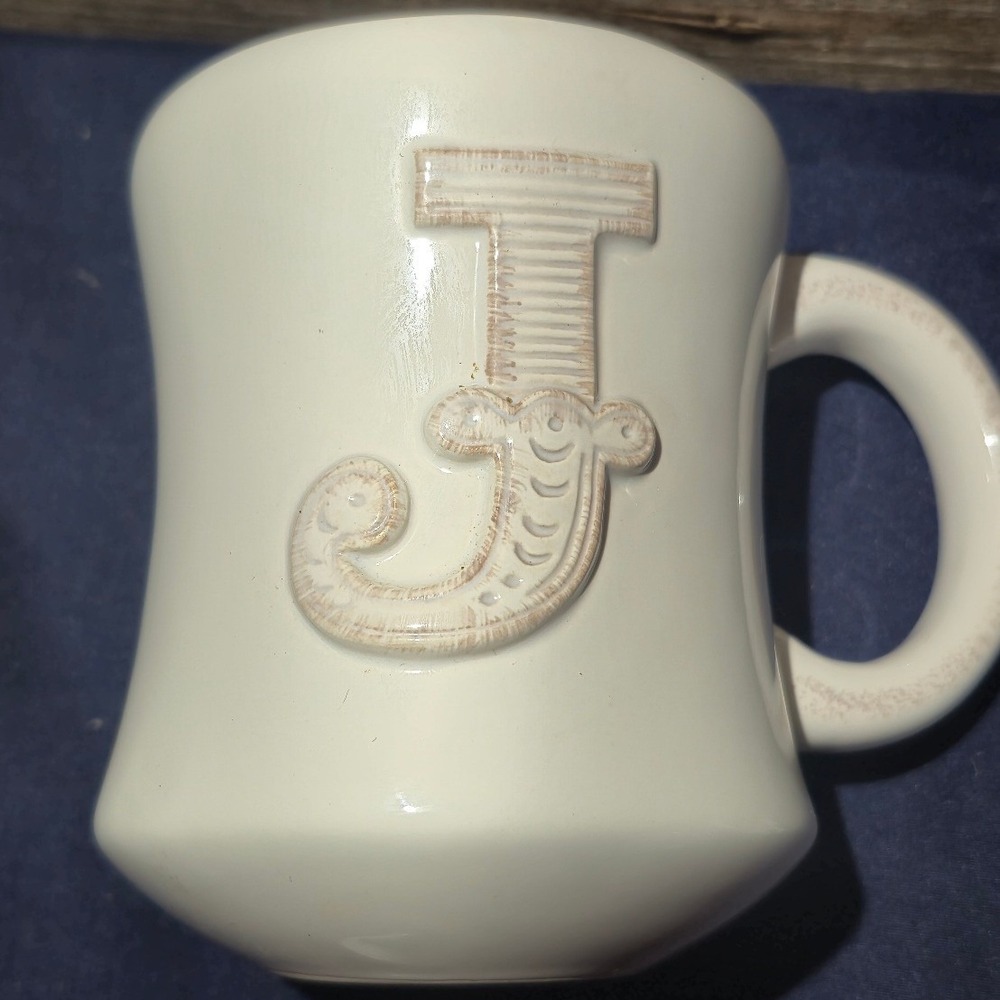 Hallmark Stephen Carter Monogram J Coffee Mug Cream Ceramic Embossed Initial Tea